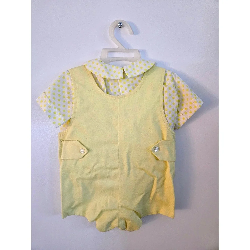 Funtasia Too Chicken Applique Bubble Romper Yellow Polka Dot Toddler Size M VTG